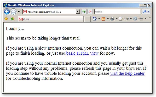 GMail slow startup when using dialup